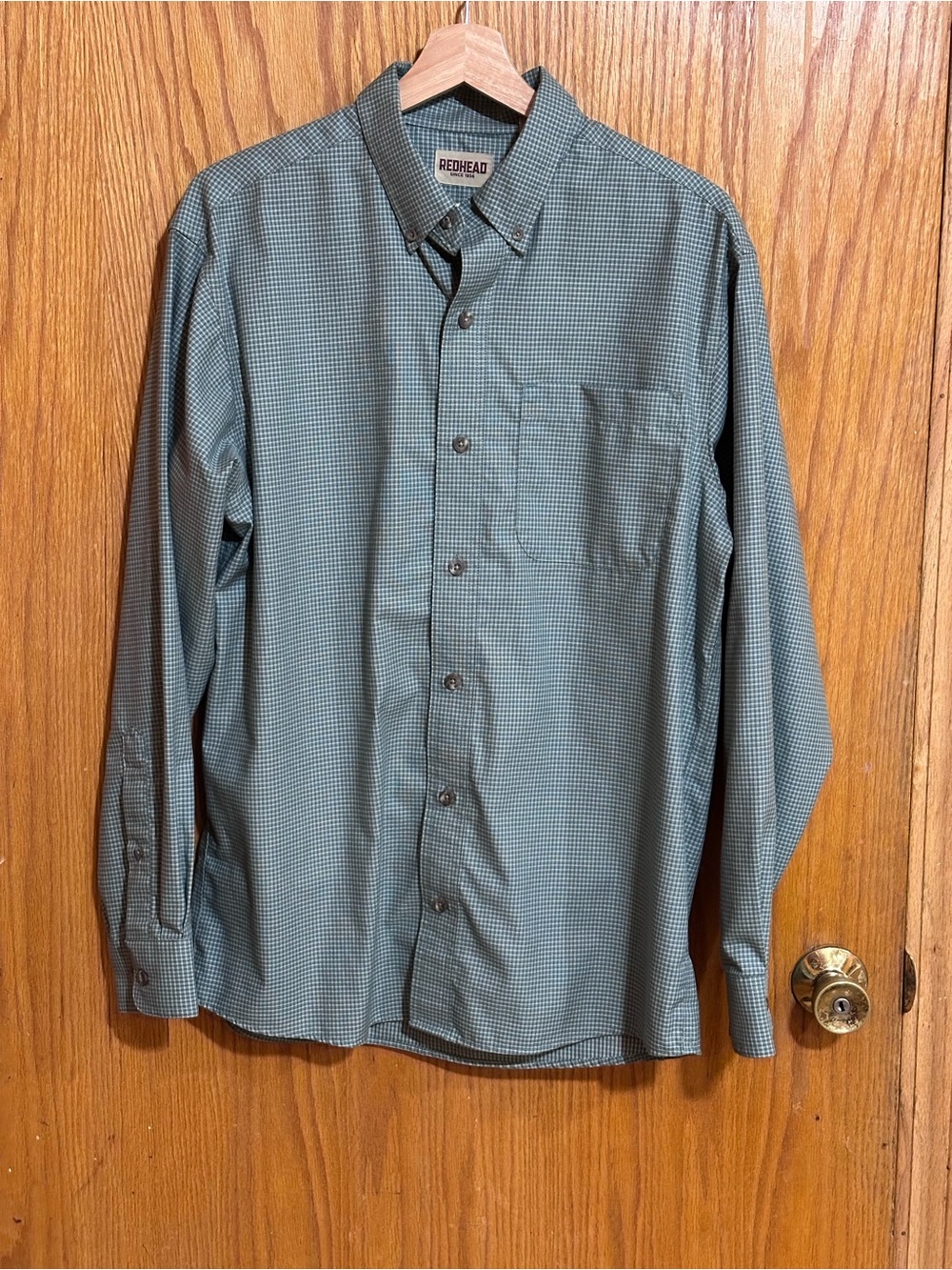 RedHead Men's Green Micro-Check sz medium Long-Sleeve Button-Down Shirt